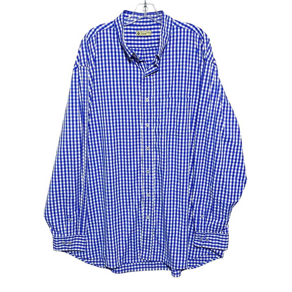 Donald Ross Button Shirt Mens XXL Blue White Gingham Golf Classic Office Work